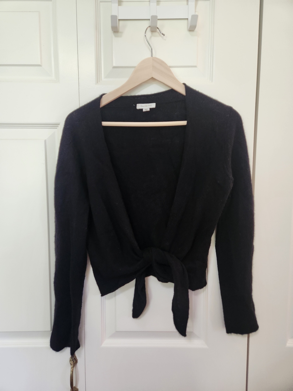 Garnet Hill Black Tie-Front 100% Cashmere Cardigan Sweater